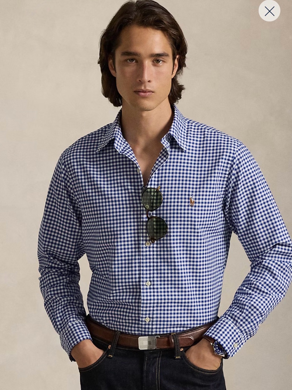Polo Ralph Lauren Men’s Navy Gingham Button  down shirt green pony Size LG